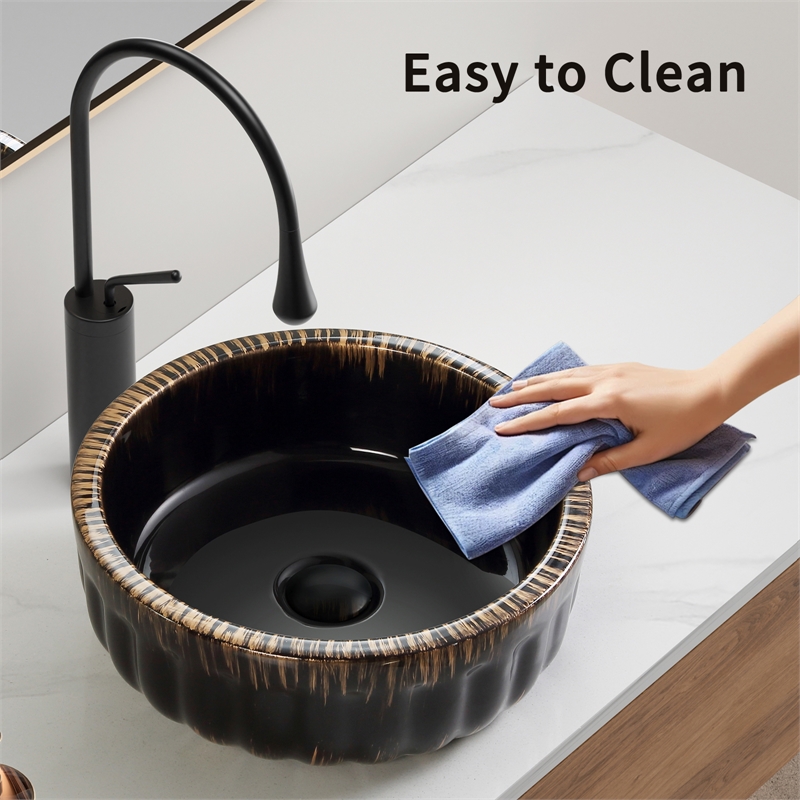 15 Inch Black Ceramic Sink  Modern Above Counter Bathroom Bowl Vanity Basin