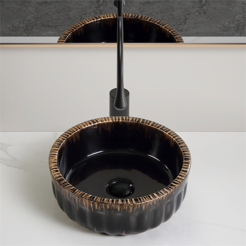 15 Inch Black Ceramic Sink  Modern Above Counter Bathroom Bowl Vanity Basin