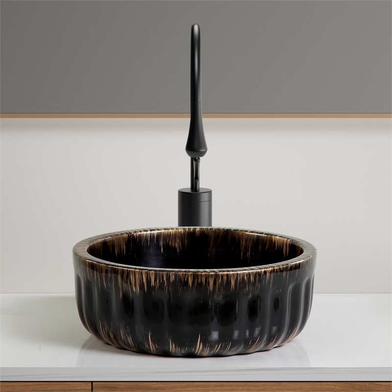 15 Inch Black Ceramic Sink  Modern Above Counter Bathroom Bowl Vanity Basin