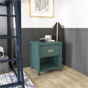 1 Drawer Solid Wood Nightstand  Green