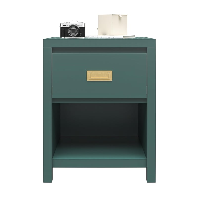 1 Drawer Solid Wood Nightstand  Green