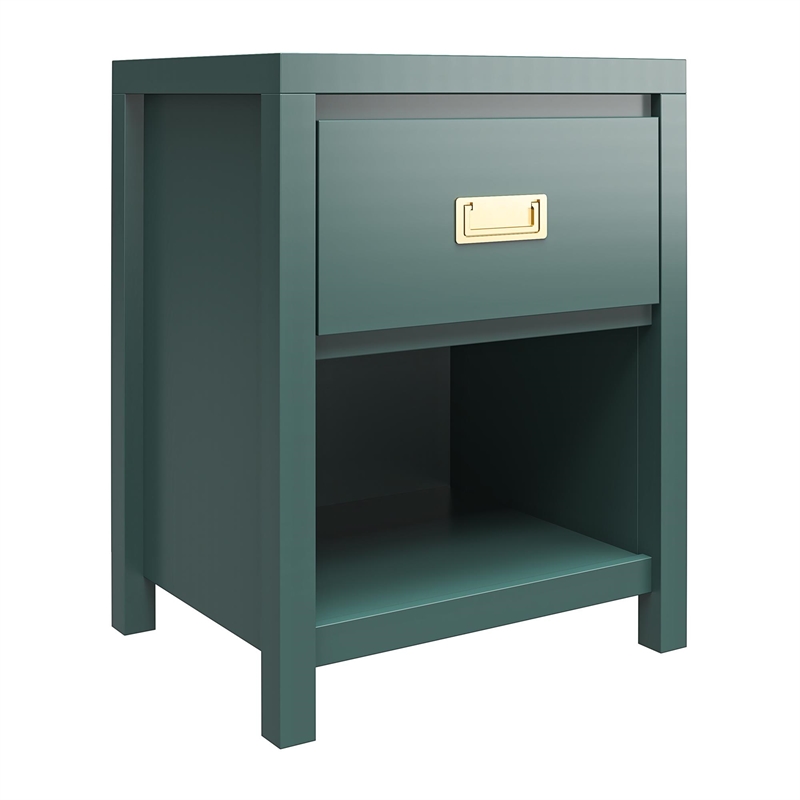 1 Drawer Solid Wood Nightstand  Green