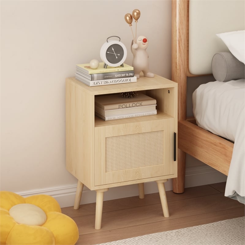 22.83 Beige   Nightstand Side Table with Solid Wood Legs