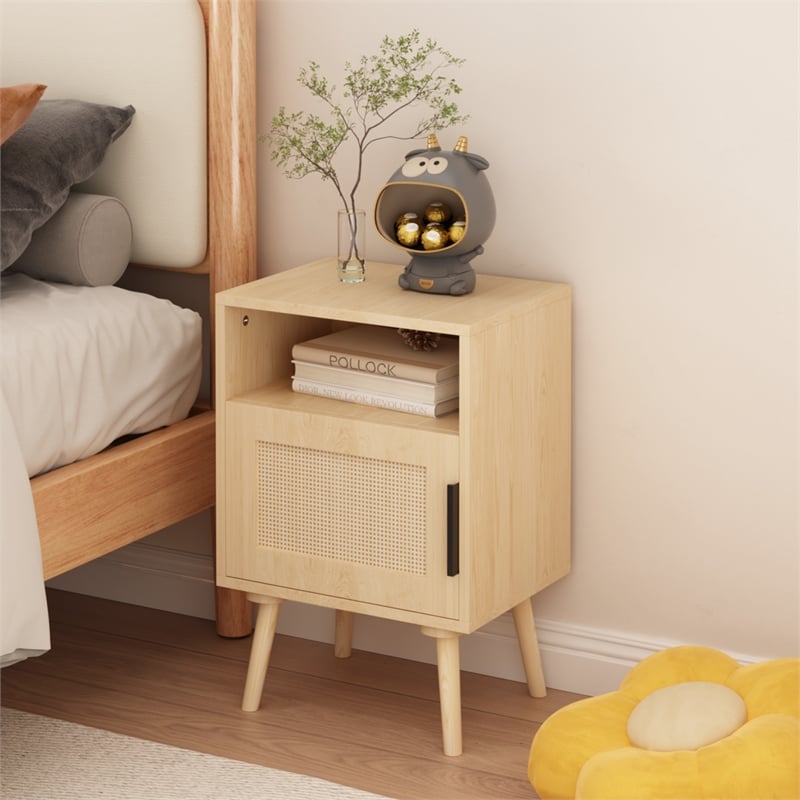 22.83 Beige   Nightstand Side Table with Solid Wood Legs