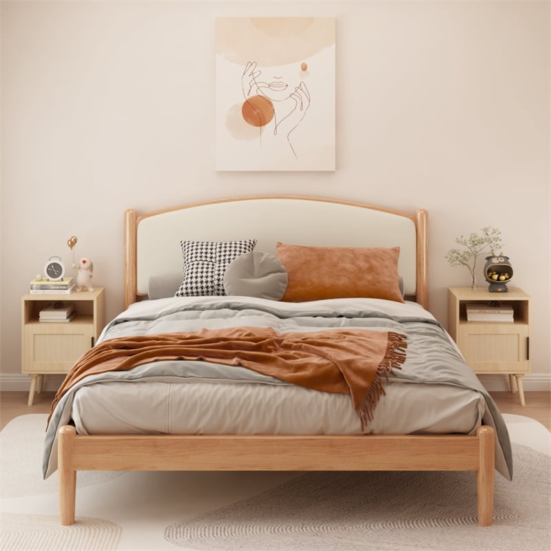22.83 Beige   Nightstand Side Table with Solid Wood Legs