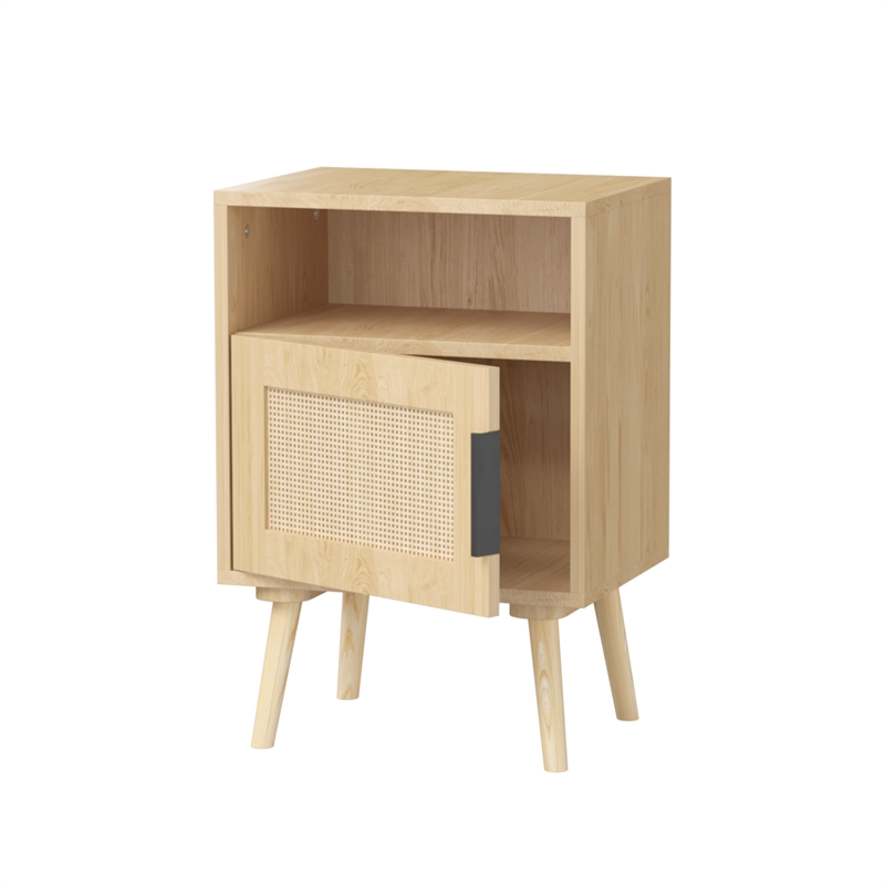 22.83 Beige   Nightstand Side Table with Solid Wood Legs