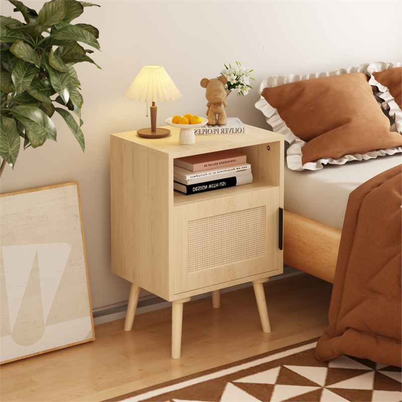 22.83 Beige   Nightstand Side Table with Solid Wood Legs