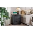 Black Fluted Solid Wood Nightstand with 3 Drawers and Charging Station