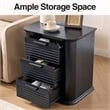 Black Fluted Solid Wood Nightstand with 3 Drawers and Charging Station