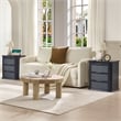 Black Fluted Solid Wood Nightstand with 3 Drawers and Charging Station