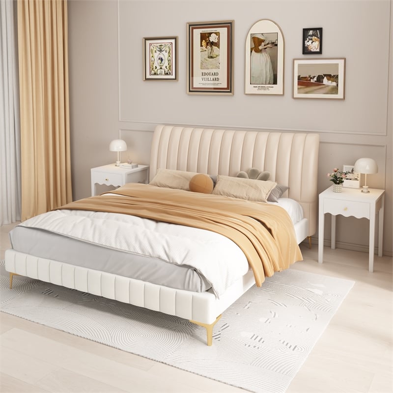 White Solid Wood Nightstand with Drawer and Wavy Apron Design