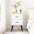 Modern White 2 Drawer Solid Wood Nightstand with Metal Legs