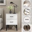 Modern White 2 Drawer Solid Wood Nightstand with Metal Legs