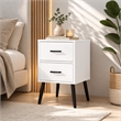 Modern White 2 Drawer Solid Wood Nightstand with Metal Legs