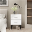 Modern White 2 Drawer Solid Wood Nightstand with Metal Legs