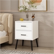 Modern White 2 Drawer Solid Wood Nightstand with Metal Legs