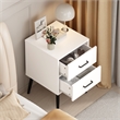 Modern White 2 Drawer Solid Wood Nightstand with Metal Legs