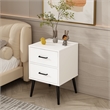 Modern White 2 Drawer Solid Wood Nightstand with Metal Legs