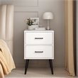 Modern White 2 Drawer Solid Wood Nightstand with Metal Legs