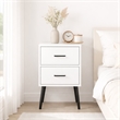 Modern White 2 Drawer Solid Wood Nightstand with Metal Legs