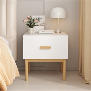 Modern White Engineered Wood Nightstand with Drawer and Minimalist Legs