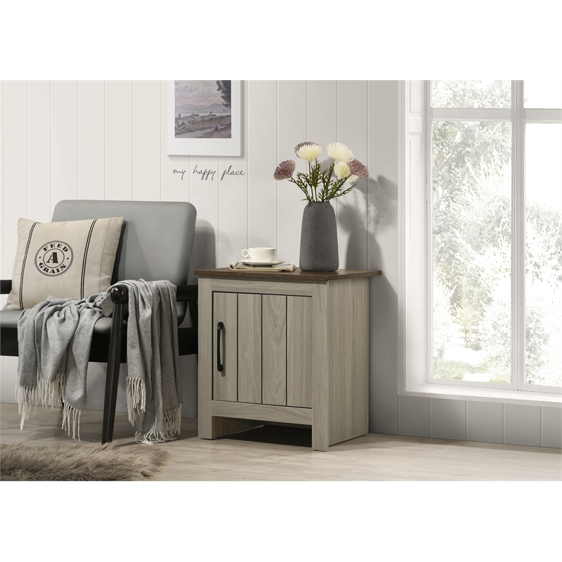 16 Gray Oak Wood End Table with Cabinet Door