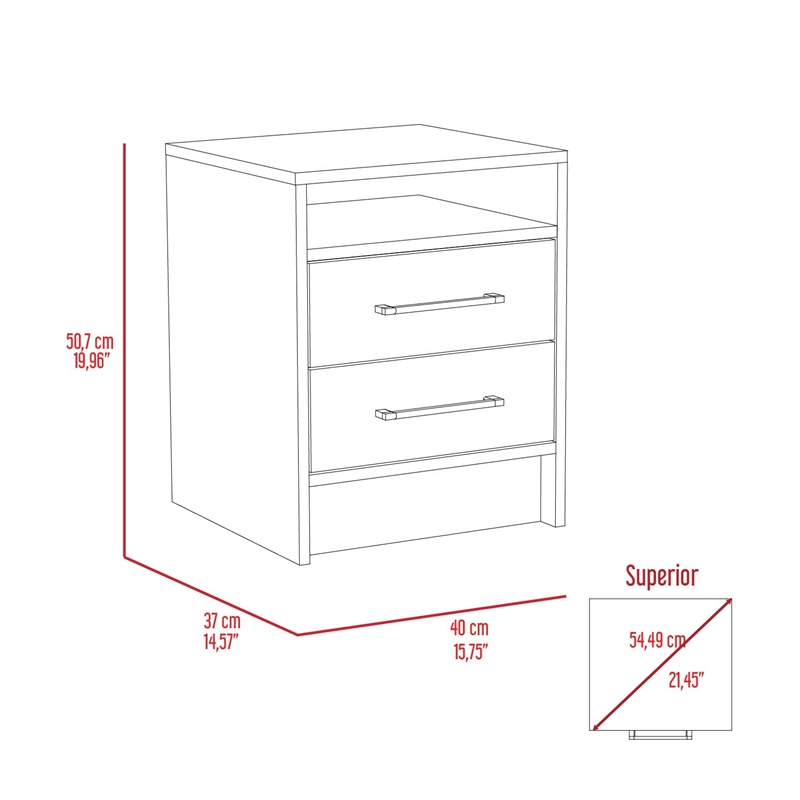 White  Light Oak Solid Wood 2-Drawer Nightstand