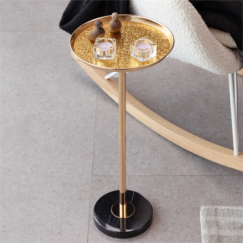 Adjustable Gold Side Table with Natural Marble Pedestal for Display and Storage