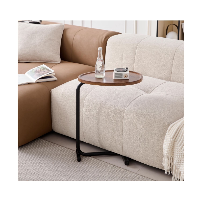 Brown C shaped Metal Side Table for Living Room