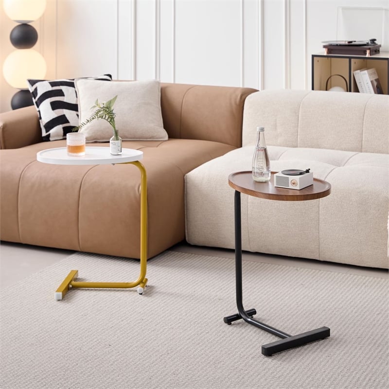 Brown C shaped Metal Side Table for Living Room