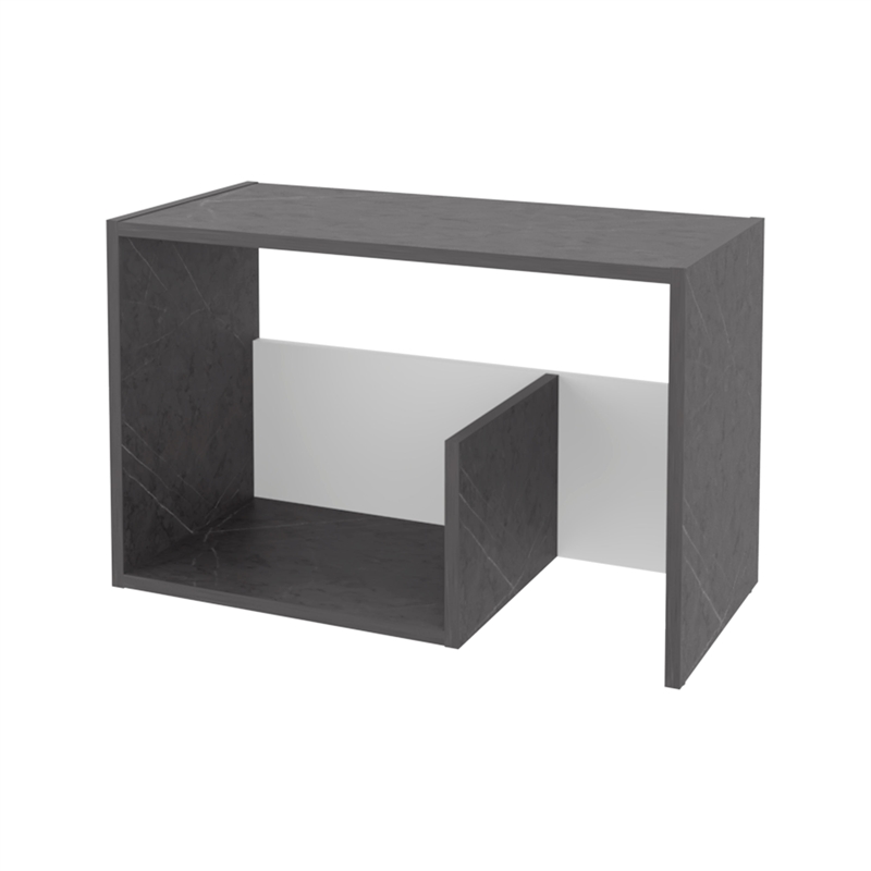 Onix and White Solid Wood Side Table with Open Storage