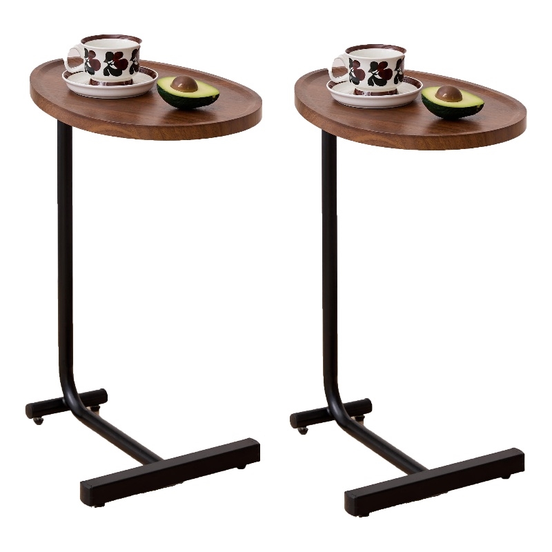 Brown C-shaped Metal Side Table for Living Room & Bedroom 2Piece