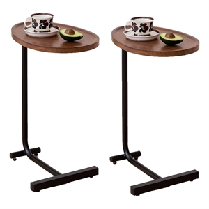 Brown C-shaped Metal Side Table for Living Room & Bedroom 2Piece