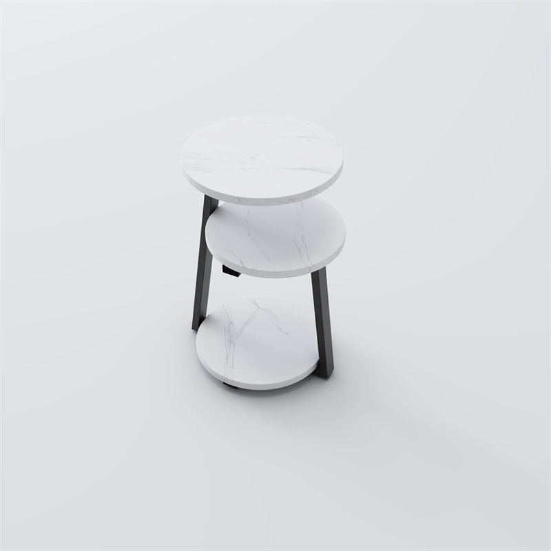 3 Tier Small Round Solid Wood Side Table White Black Metal Frame nightstand