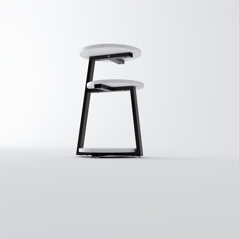3 Tier Small Round Solid Wood Side Table White Black Metal Frame nightstand