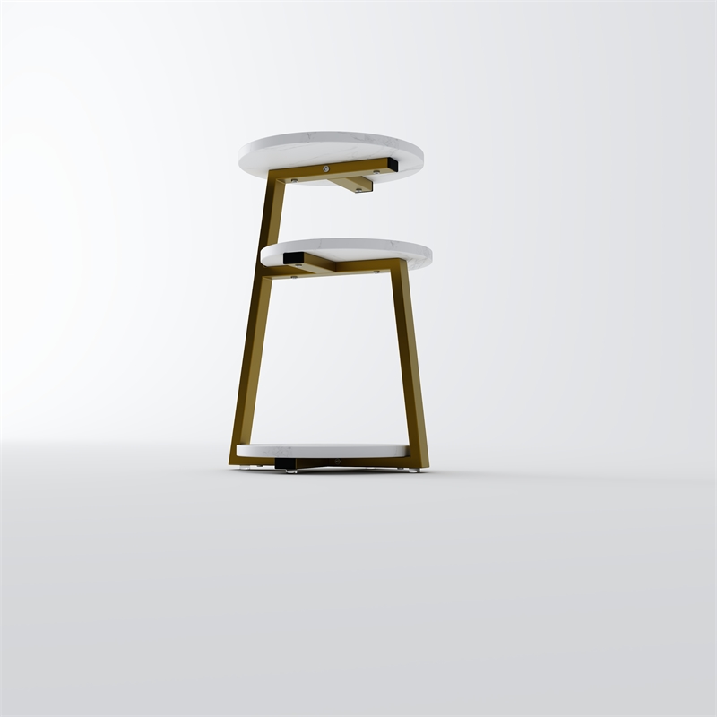 White Gold 3 Tier Round Side Table Solid Wood Nightstand