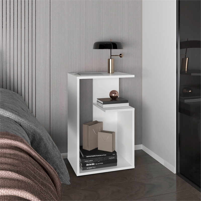 White 25 H Side Table with 1 Shelf  Engineered Wood
