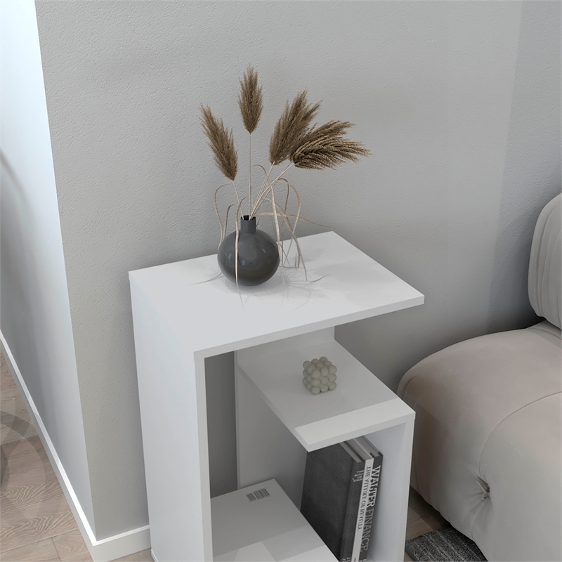 White 25 H Side Table with 1 Shelf  Engineered Wood