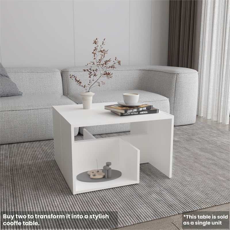 White 25 H Side Table with 1 Shelf  Engineered Wood