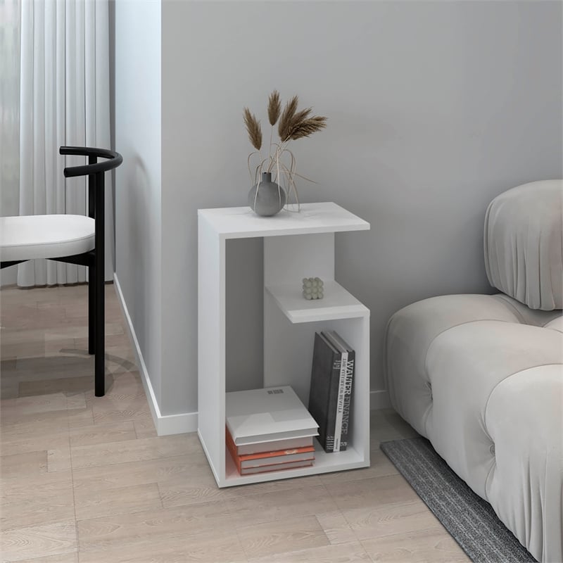 White 25 H Side Table with 1 Shelf  Engineered Wood