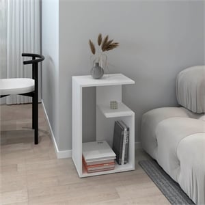 White 25 H Side Table with 1 Shelf  Engineered Wood
