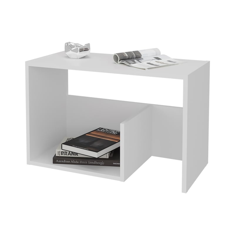 Vega White Side Table with Open Storage in Solid Wood