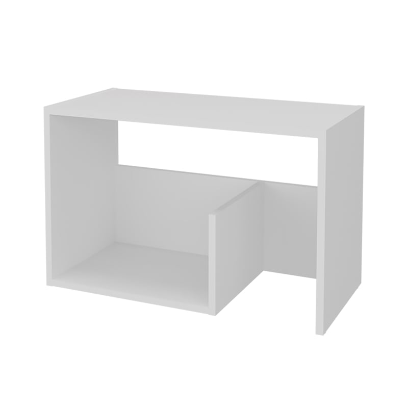 Vega White Side Table with Open Storage in Solid Wood