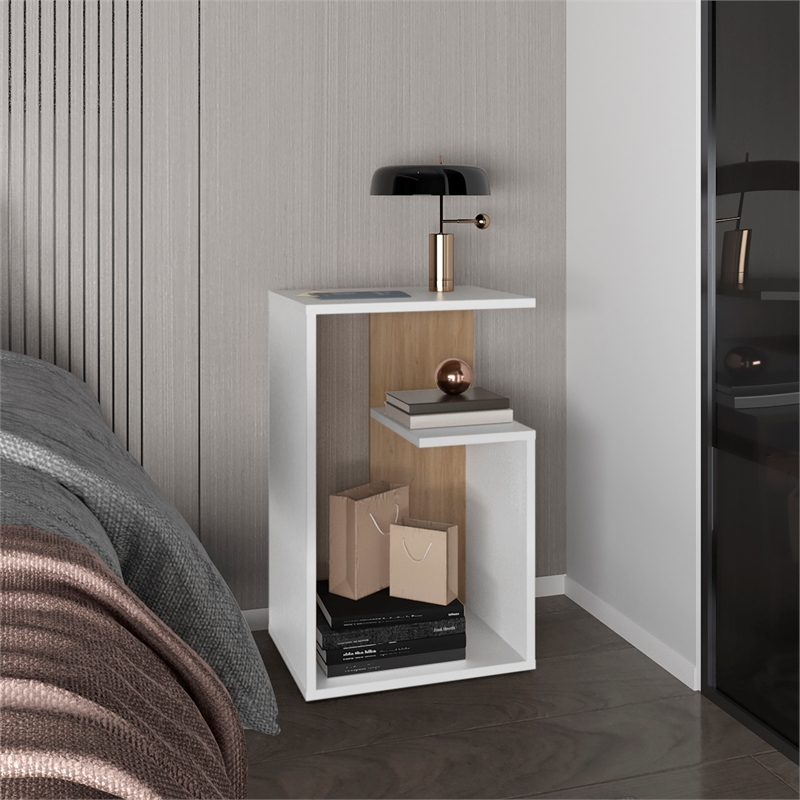 25  White Side Table with 1 Shelf Engineered Wood