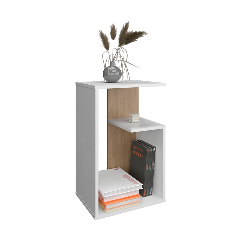 25  White Side Table with 1 Shelf Engineered Wood