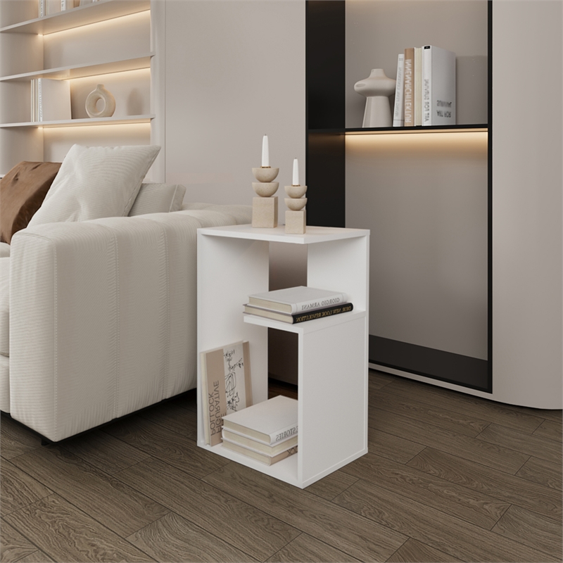 White Sallis Living Room Side Table  Engineered Wood