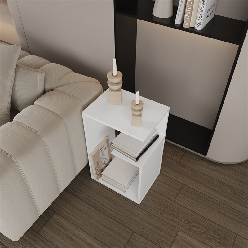 White Sallis Living Room Side Table  Engineered Wood