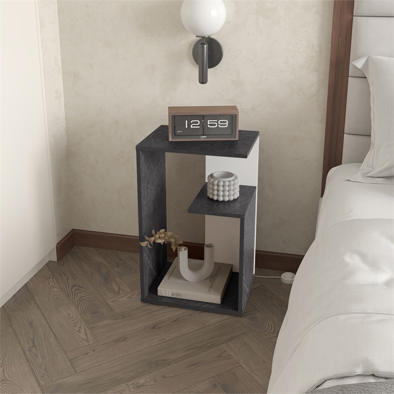 Furniture Vega Solid Wood  White Side Table with Open Storage