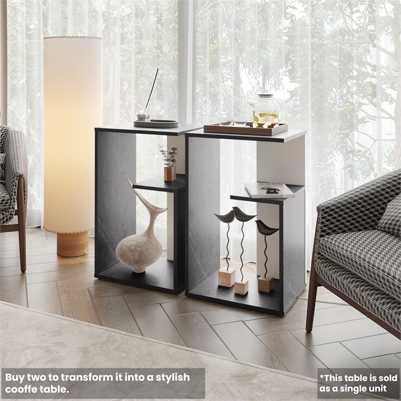 Furniture Vega Solid Wood  White Side Table with Open Storage