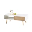 41 Modern White Rattan Coffee Table with Wood Legs and Storage Sliding Door
